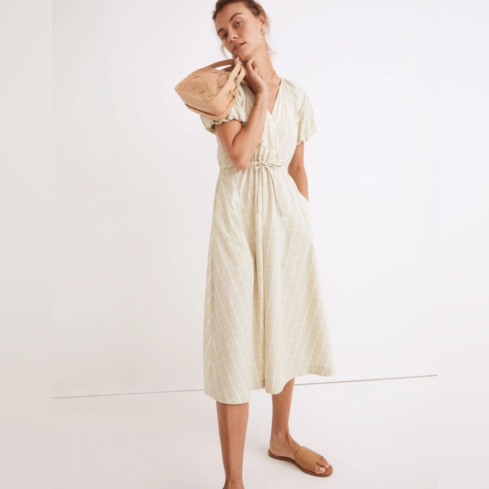 Madewell Plaid Tie-Waist Midi Dress